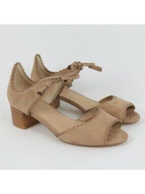 Chelsea Crew Casino Women's Size 39 Tan Vegan Suede Tie Closure Heeled Sandals